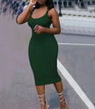 Dark-green bodycon midi dress with scoop neckline and slim fit, sleeveless