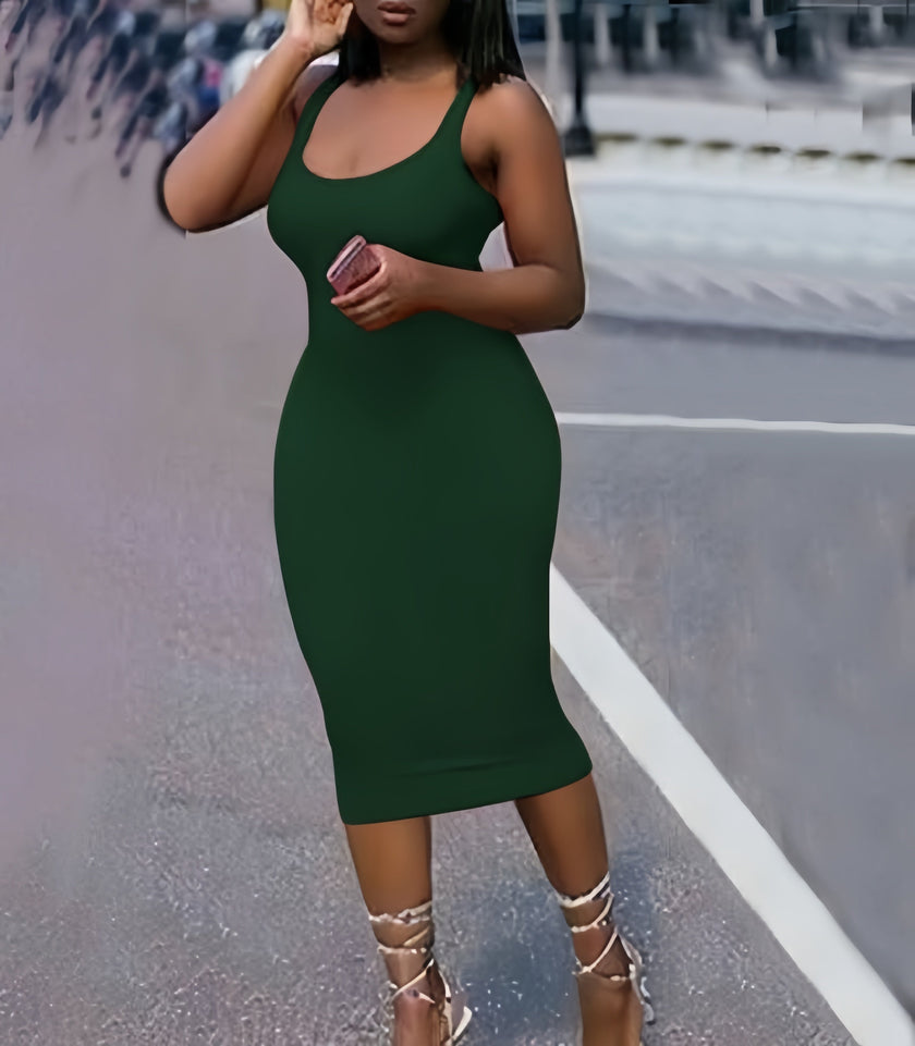 Sleeveless Scoop Neck Bodycon Knee-Length Dress