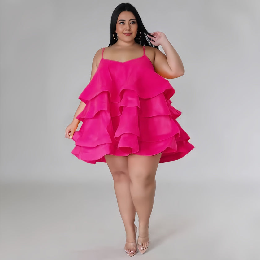 Tiered Ruffle Spaghetti Strap Knee-Length Dress
