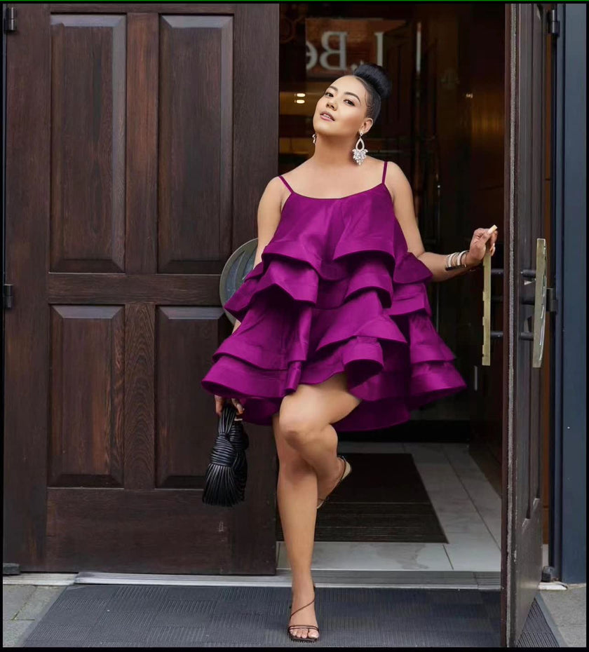 Tiered Ruffle Spaghetti Strap Knee-Length Dress