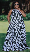 Zebra Print Halter Neck Maxi Dress