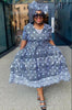 Traditional Flared Midi Dress with Swirling Pattern Design
