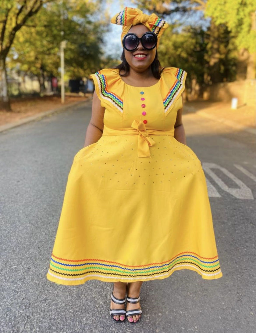 Dress Traditional Decorative Button Ruffled Sleeve Chic