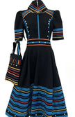 Geometric Patterned Traditional Dress with Beadwork Embellishments