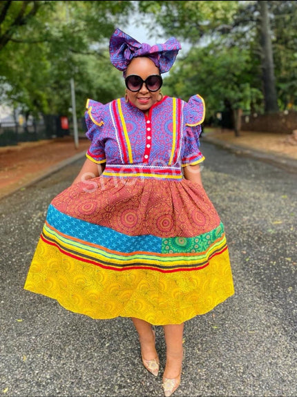 Dress Traditional Flared Skirt Puff Sleeve Layered Chic