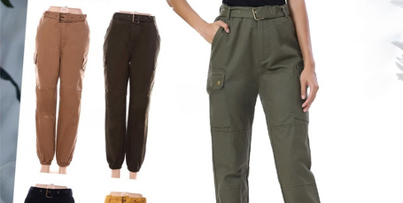 Army-Grüne Cargo-Hose mit elastischen Bündchen und Mehrtaschen-Design