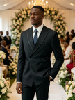 Black Peak Lapel Tuxedo Suit with Satin Trim for Men