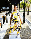 Jumpsuit mit geometrischem Print, weite Passform, Kurzarm, gelb mit weißen Akzenten
