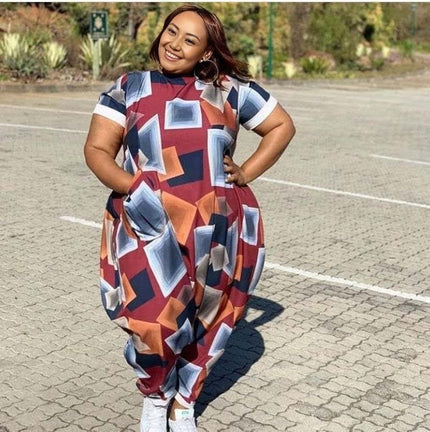 Jumpsuit Women's Geometric Block Loose Short Sleeve Chic