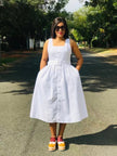 Sleeveless Square Neckline Flared Dress with Front Button Detailing