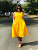 Sleeveless Square Neckline Flared Dress with Front Button Detailing