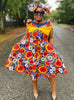 Floral Element Design African Traditional Attire Short Sleeve Dress
