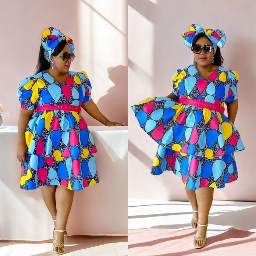 Geometric Print Flare Dress