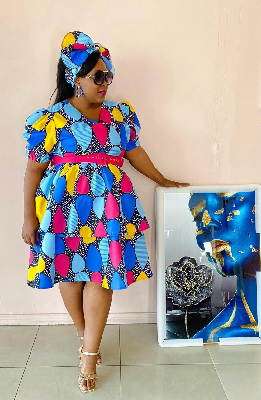 Geometric Print Flare Dress