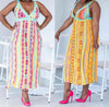 Geometric Tribal Pattern V-Neck Spaghetti Strap Knit Dress