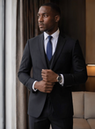 Men's black slim-fit 3-piece suit: jacket, waistcoat and tie