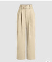 High-waist belted wide-leg pants in wheat-beige