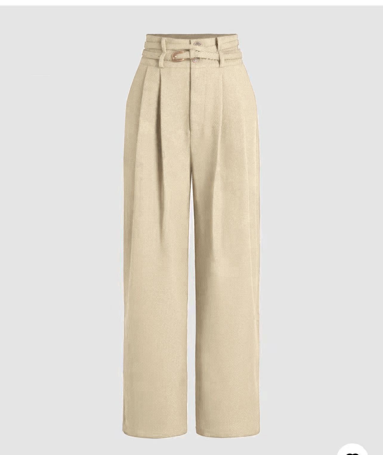 High-waist belted wide-leg pants in wheat-beige
