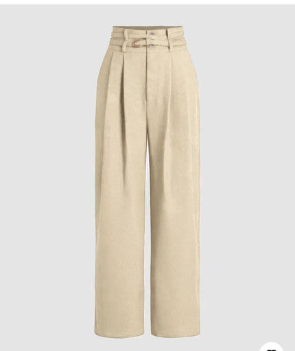 High-waist belted wide-leg pants in wheat-beige