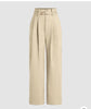 High-waist belted wide-leg pants in wheat-beige