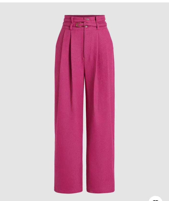High-waist belted wide-leg pants in rose-pink