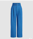 High-waist belted wide-leg pants in bright blue