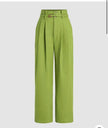 High-waist belted wide-leg pants in lime green
