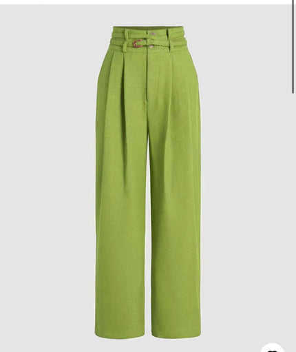 High-waist belted wide-leg pants in lime green