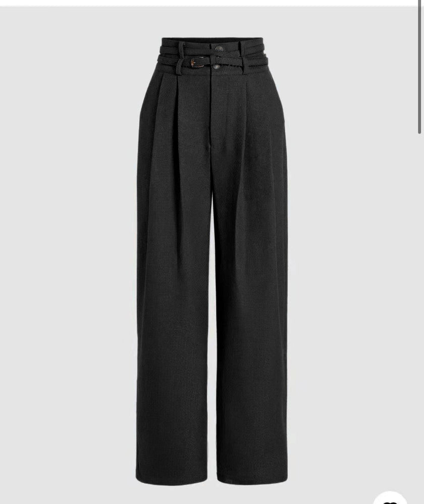 High-Waisted Wide-Leg Trousers with Fabric Belt