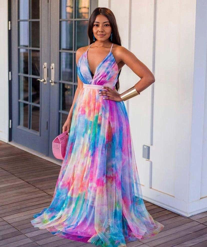 Women's Summer Sleeveless V-Neck Gradient Maxi Dress