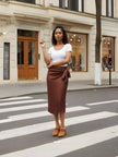 Maroon midi wrap skirt with side tie and front slit