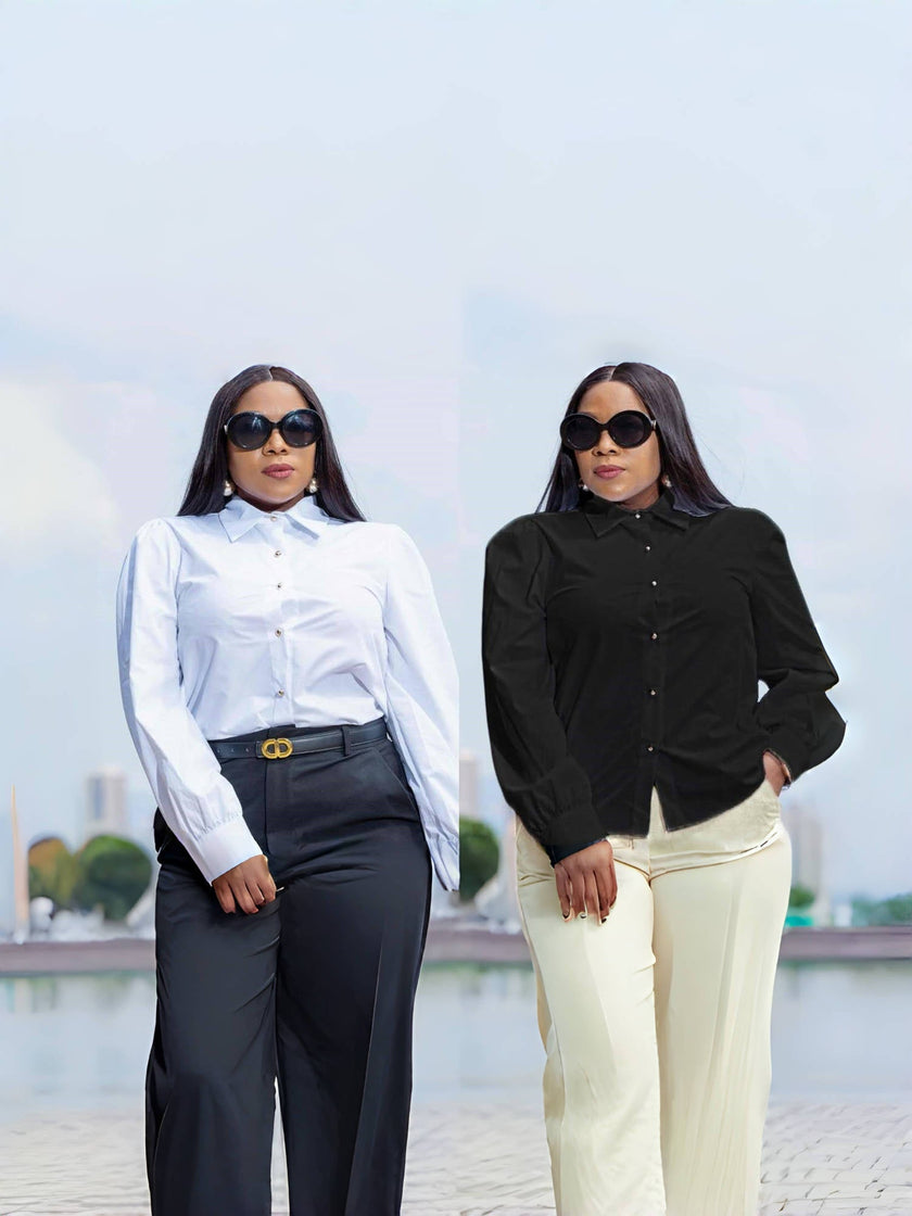 Classic Business Long-Sleeve Shirt with Button Embellishment