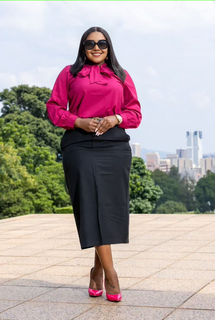 Women's Long-Sleeve Shirt with Bow Tie Detail, Elegant and Chic Neckline