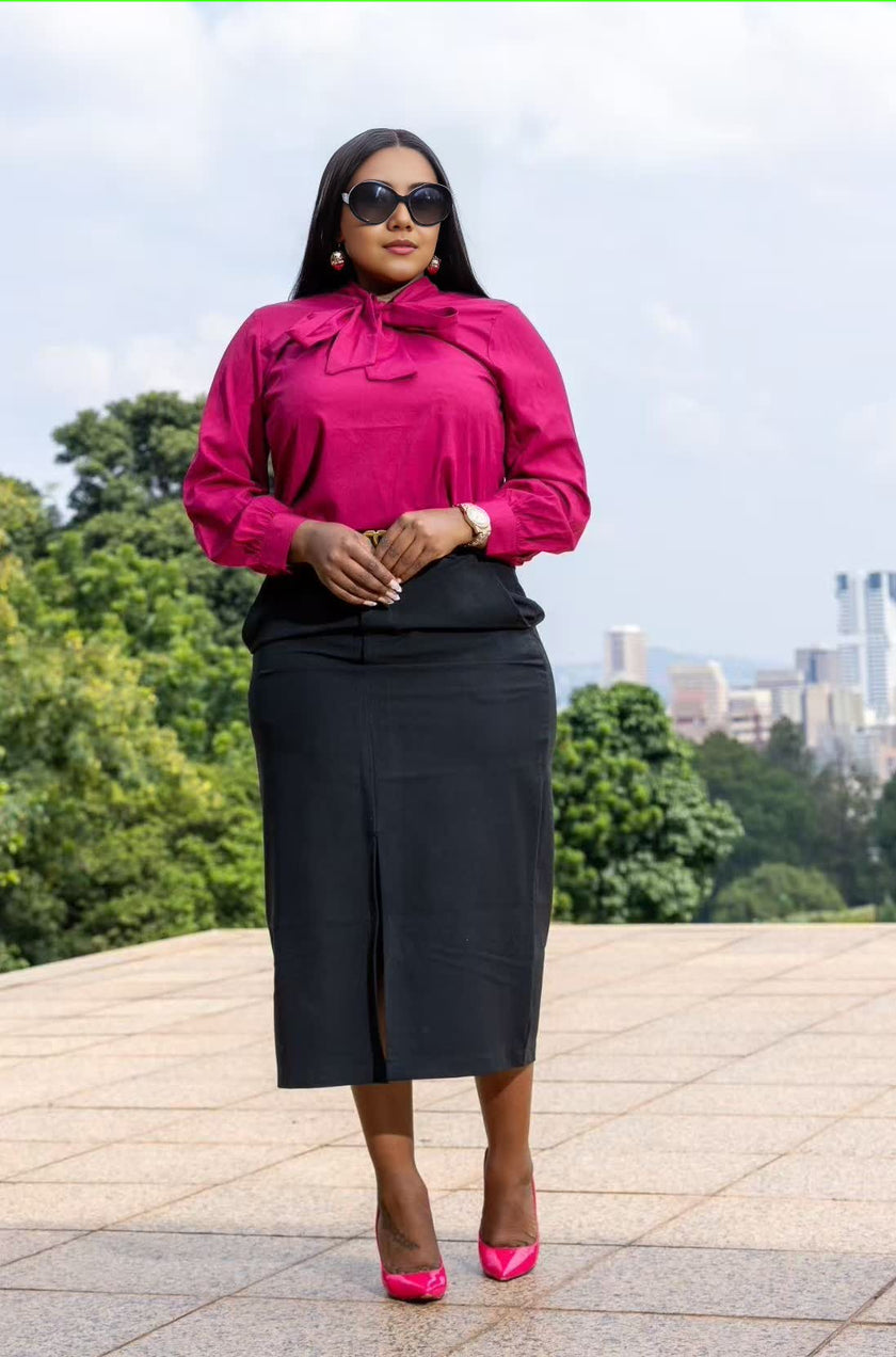 Women's Long-Sleeve Shirt with Bow Tie Detail, Elegant and Chic Neckline