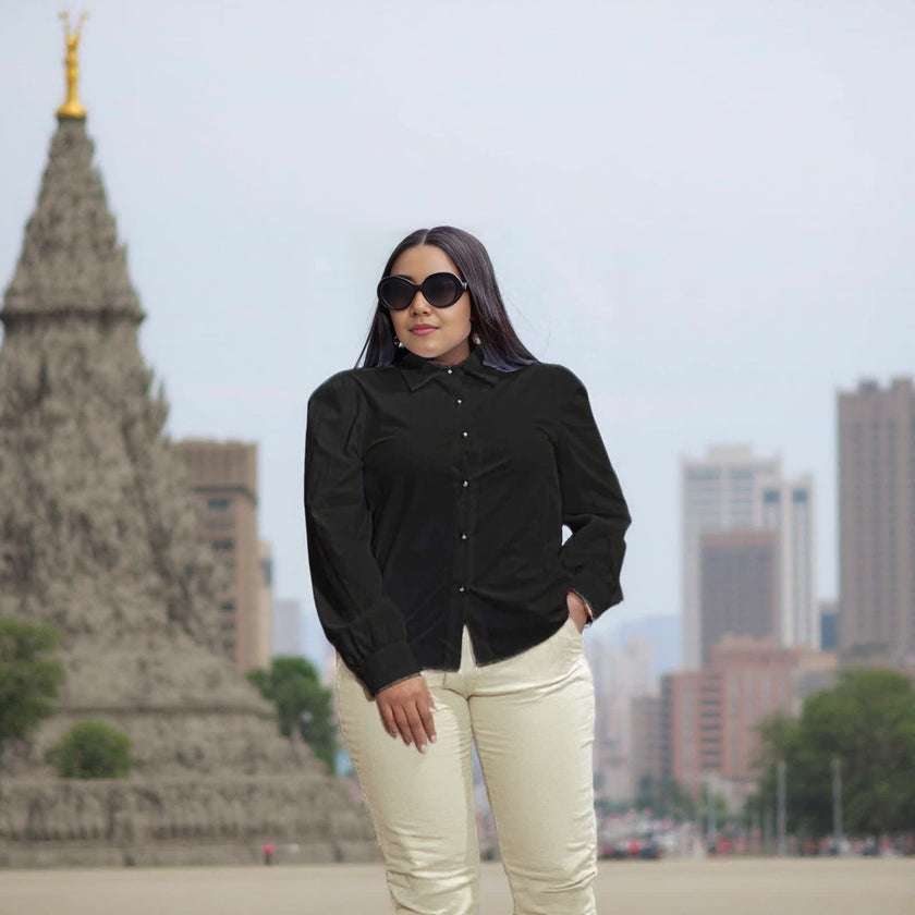 Classic Business Long-Sleeve Shirt with Button Embellishment