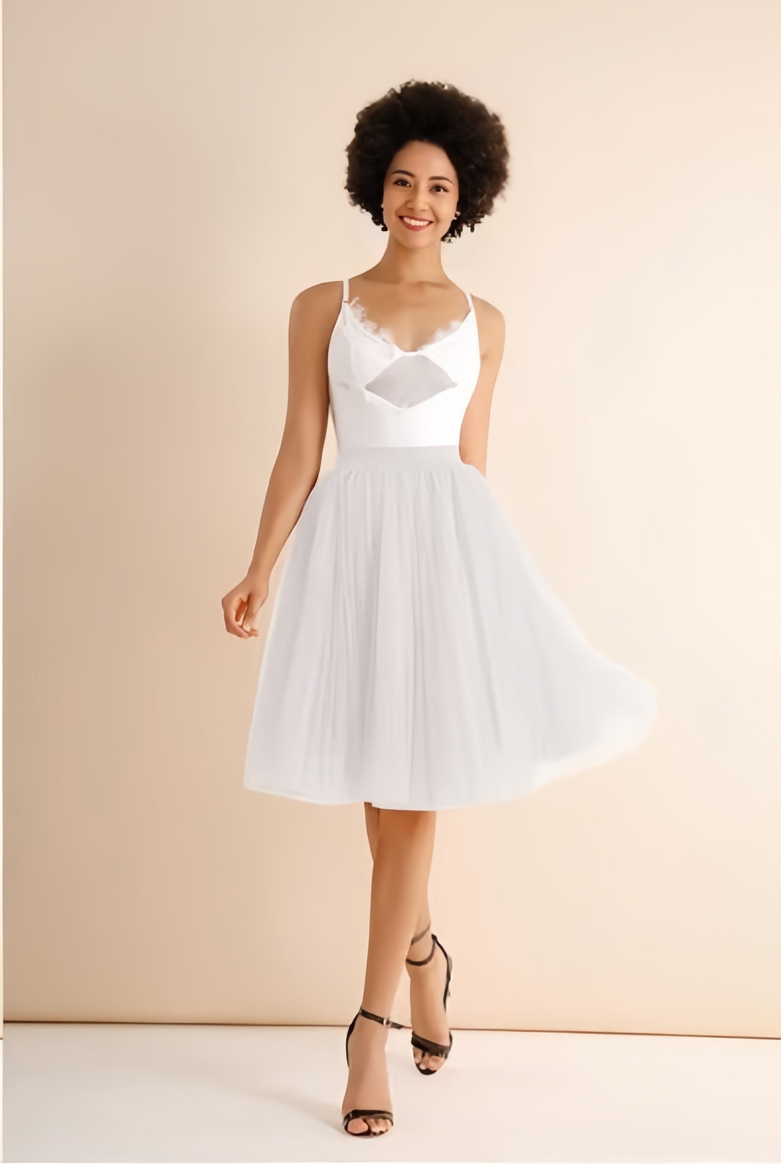 Pleated midi skirt with stretch waist, white