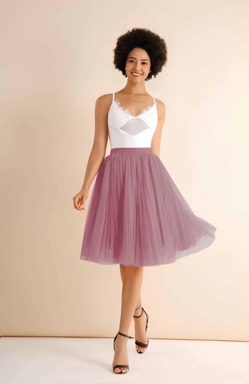 Elegant Pleated Tulle Midi Skirt