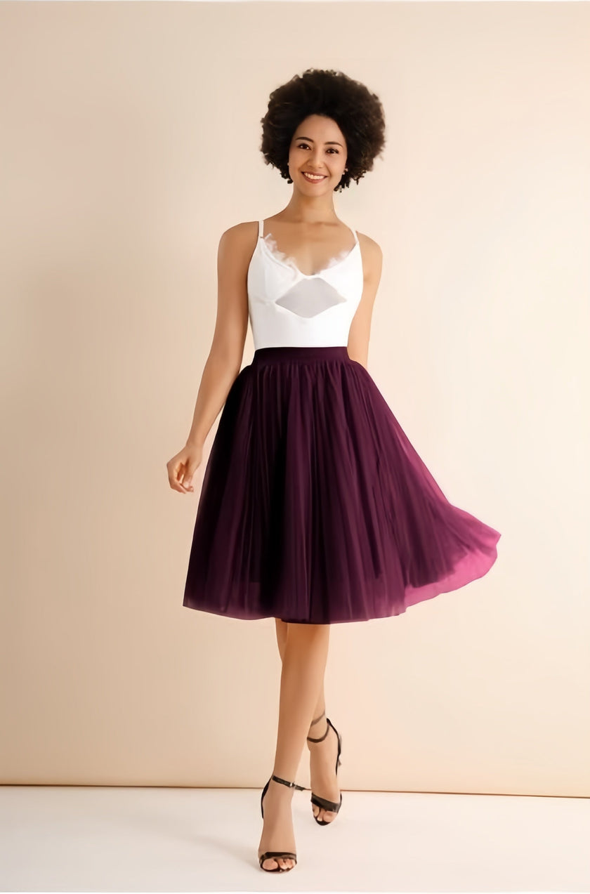 Elegant Pleated Tulle Midi Skirt