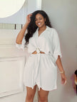 Short-Sleeve Ring-Knot Crop Top and Elastic Waist Shorts Set