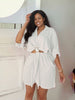 Short-Sleeve Ring-Knot Crop Top and Elastic Waist Shorts Set