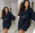 Short-Sleeve Ring-Knot Crop Top and Elastic Waist Shorts Set