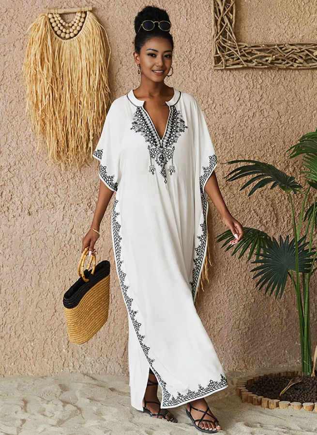 Women's Ethnic Retro Embroidered Loose Maxi Dress