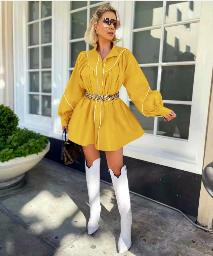 Dress Long Sleeve Collared Chic Casual Outfit