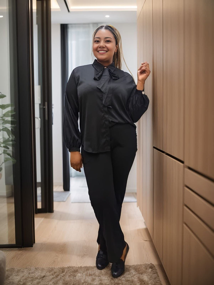 Women's Long Sleeve Bow Tie Blouse