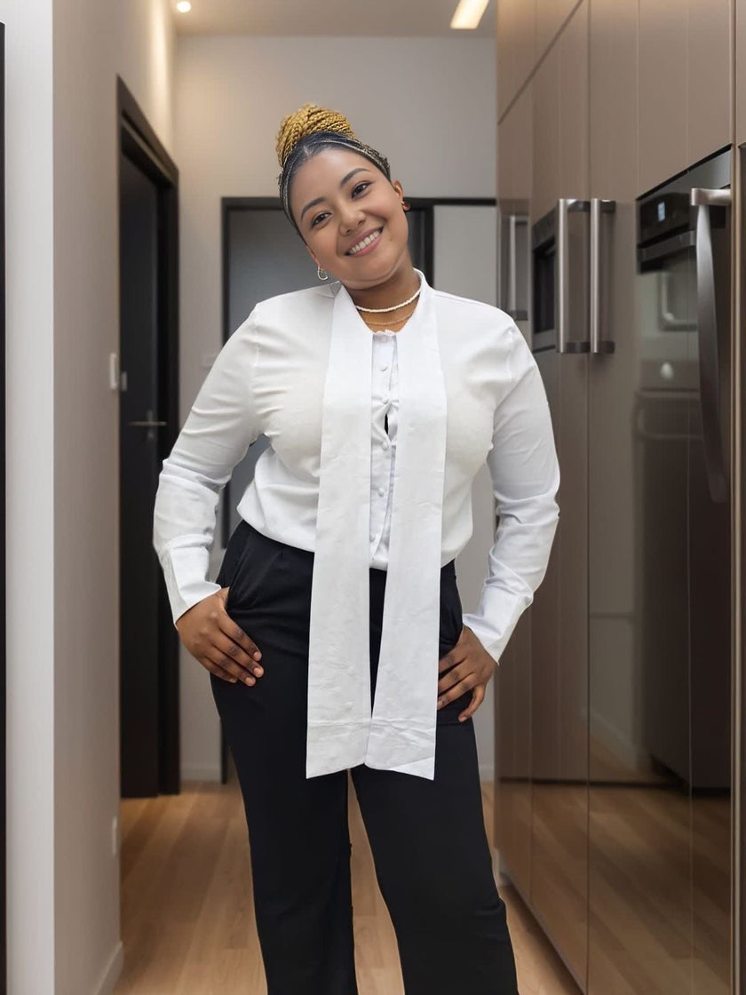 Women's Long Sleeve Blouse with Front Tie Detail