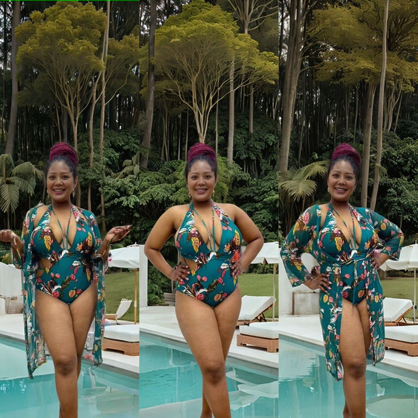 Women's Floral Two-Piece Swimsuit｜Convertible Cover-Up