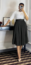 Mid-Waist Pleated Skirt with Wide Belt Design