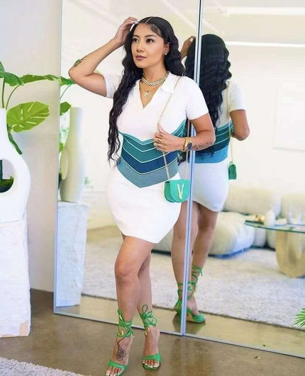 Dress Women's Knitted Geometric Waist Cinch Chic Casual