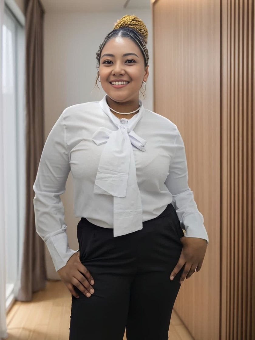 Women's Long Sleeve Blouse with Front Tie Detail