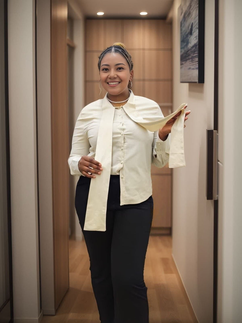 Women's Long Sleeve Blouse with Front Tie Detail